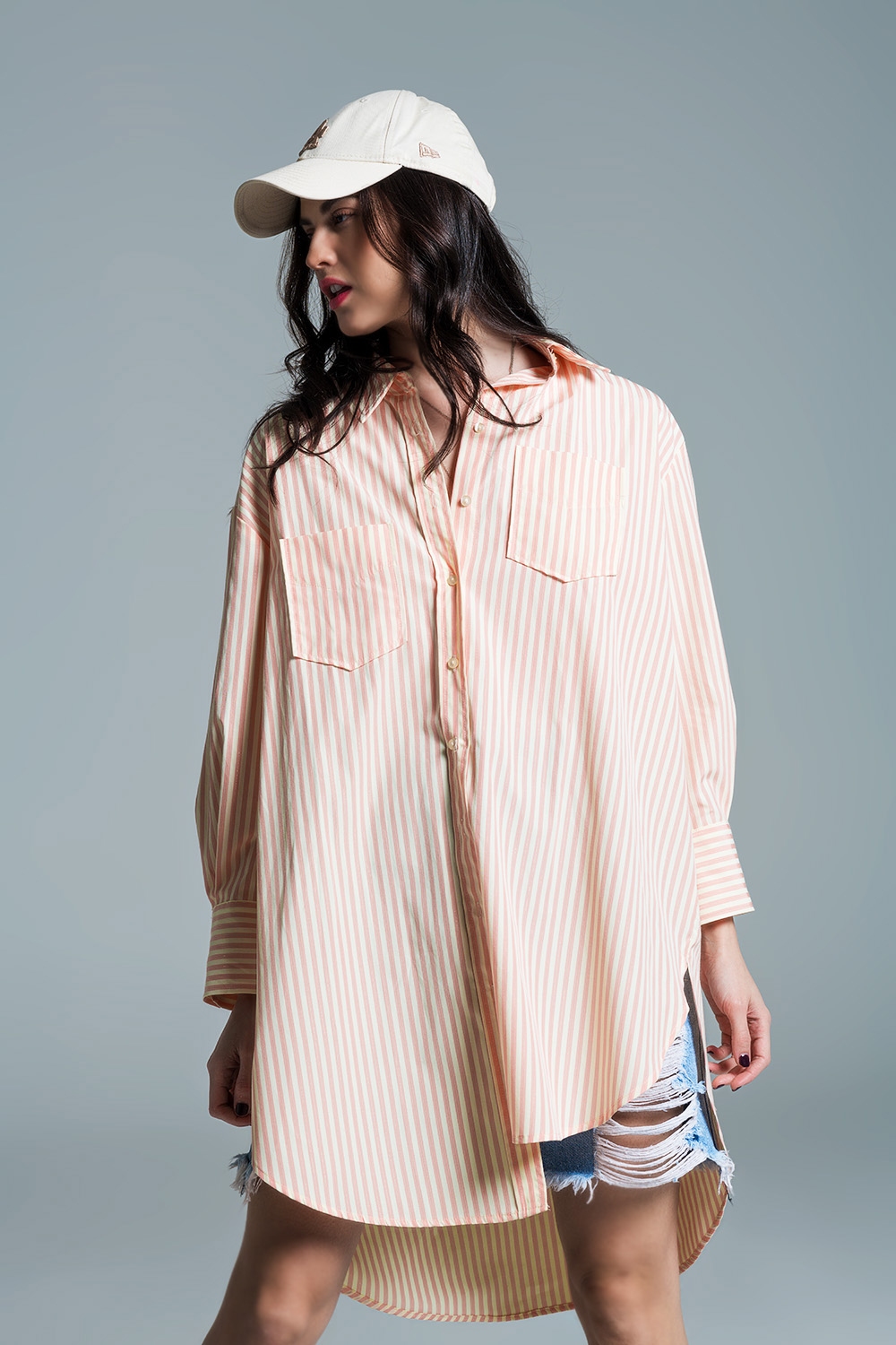 Blusa oversize naranja claro con rayas blancas Blusa oversize naranja claro con rayas blancas