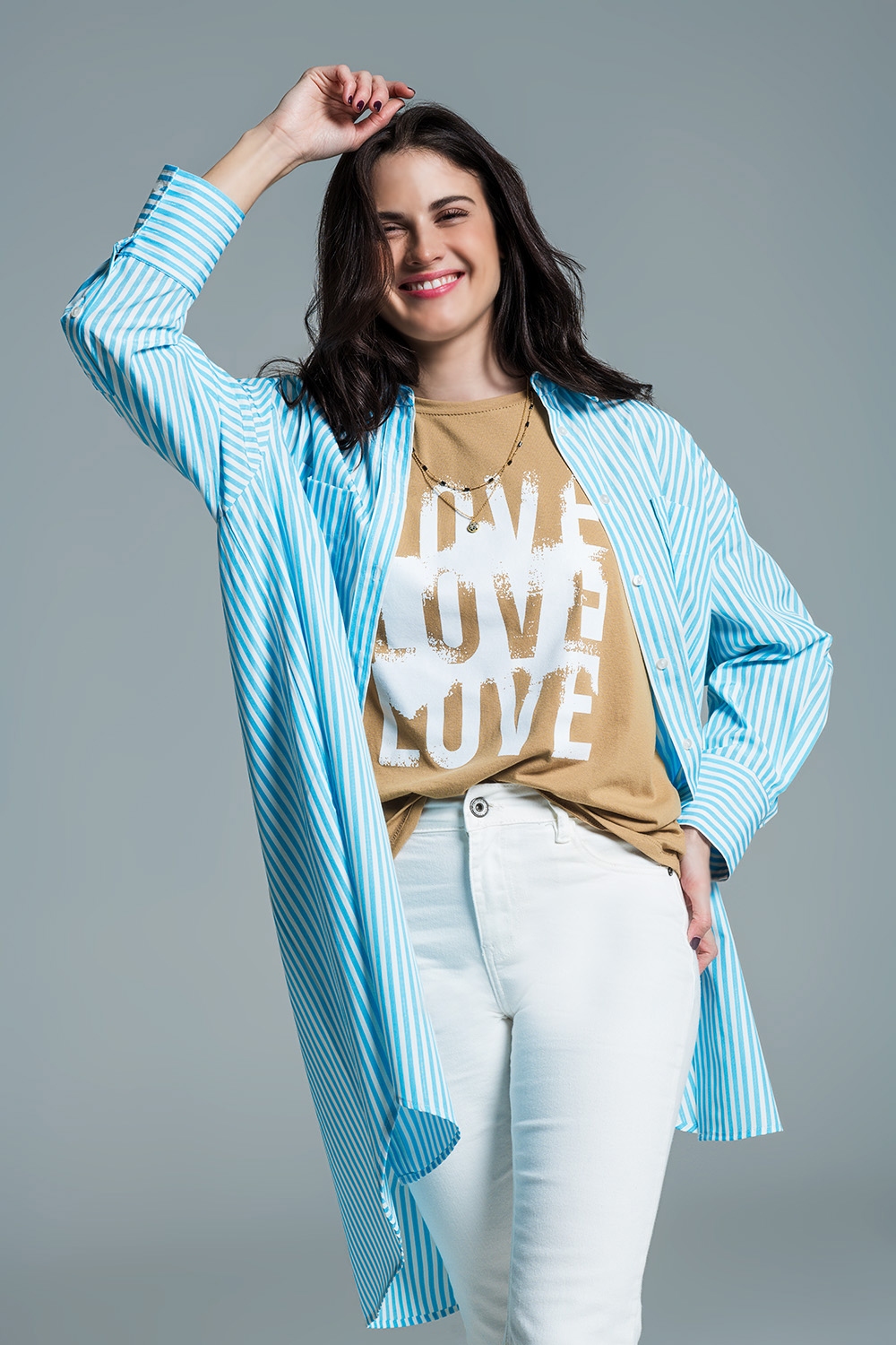 Blusa oversize azul claro con rayas blancas Blusa oversize azul claro con rayas blancas