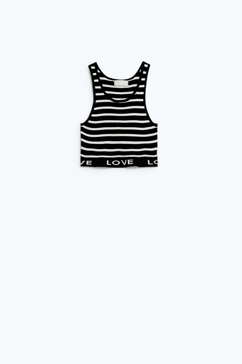 Top corto a rayas con texto Love en negro Top corto a rayas con texto Love en negro