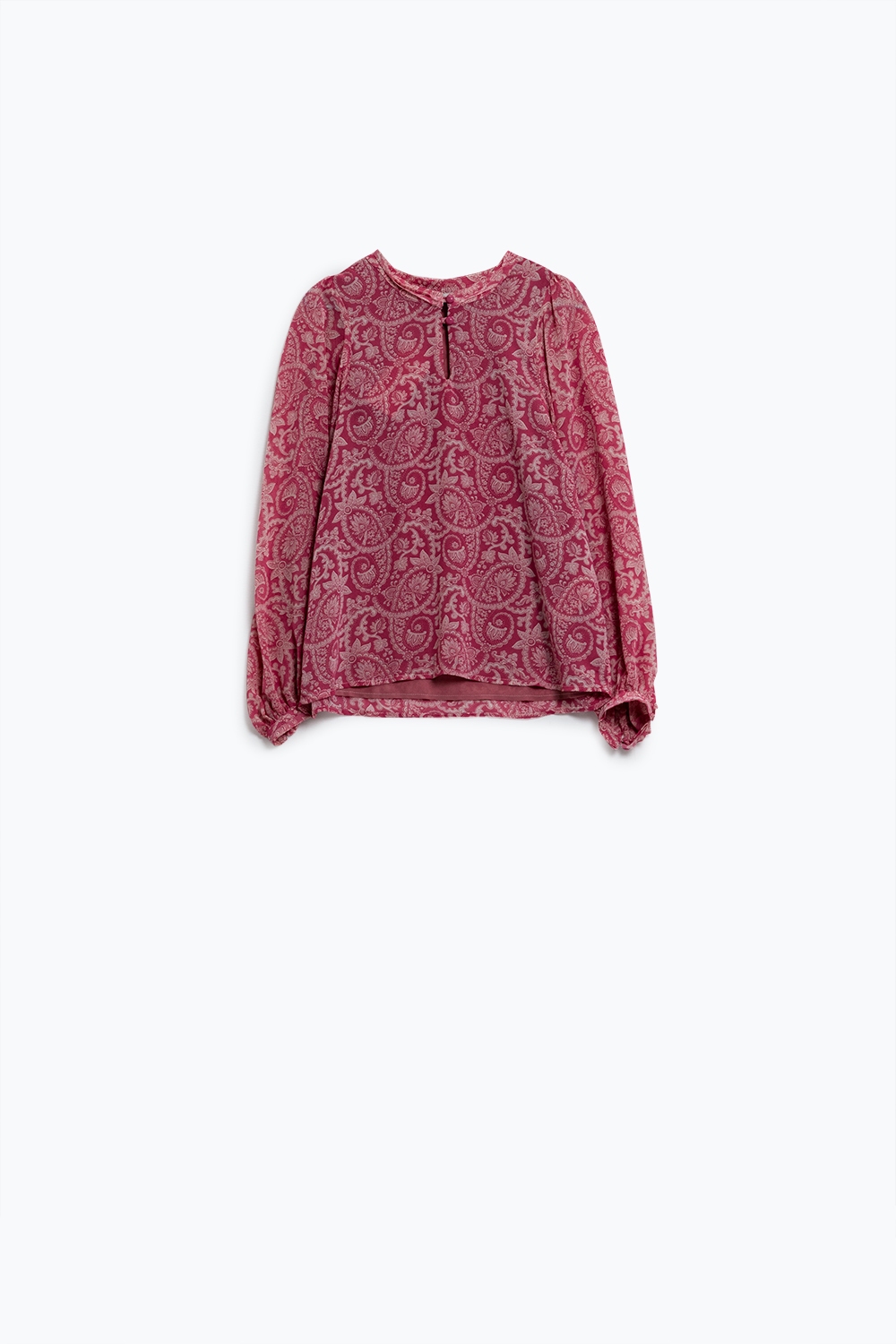 Blusa de gasa rosa con estampado floral y mangas globo largas