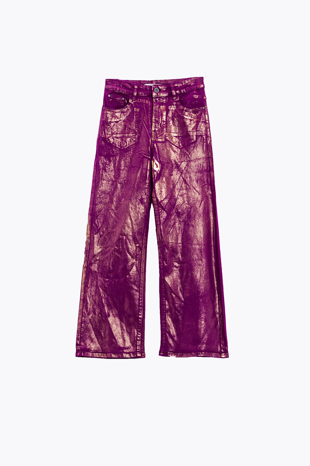 Vaqueros magenta de pata ancha con acabado metalizado en dorado Vaqueros magenta de pata ancha con acabado metalizado en dorado