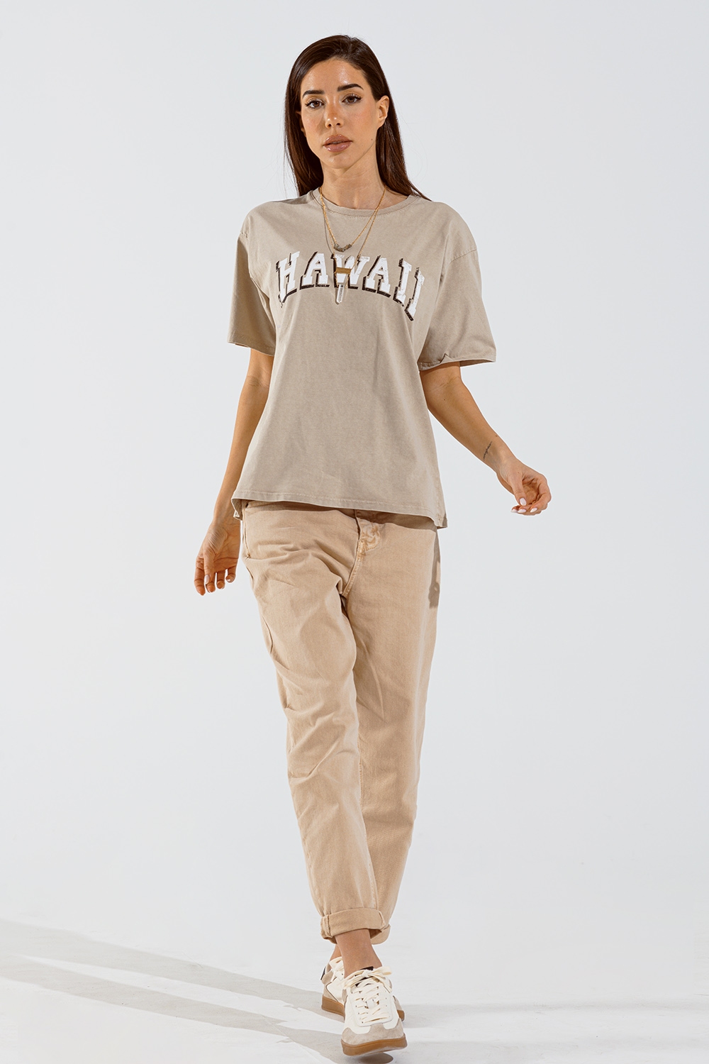 Camiseta Hawaii Efecto Lavado Beige Camiseta Hawaii Efecto Lavado Beige
