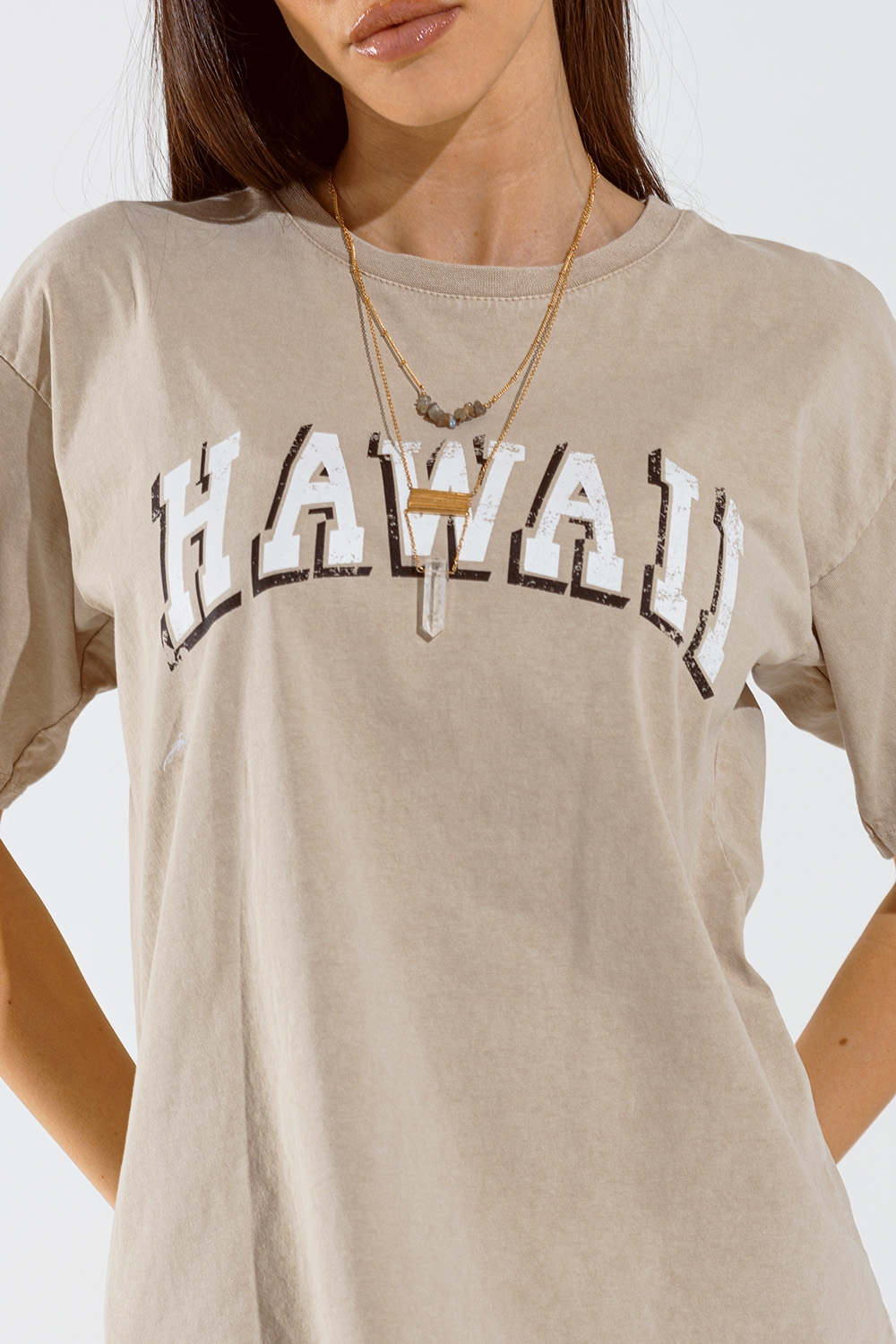 Camiseta Hawaii Efecto Lavado Beige Camiseta Hawaii Efecto Lavado Beige