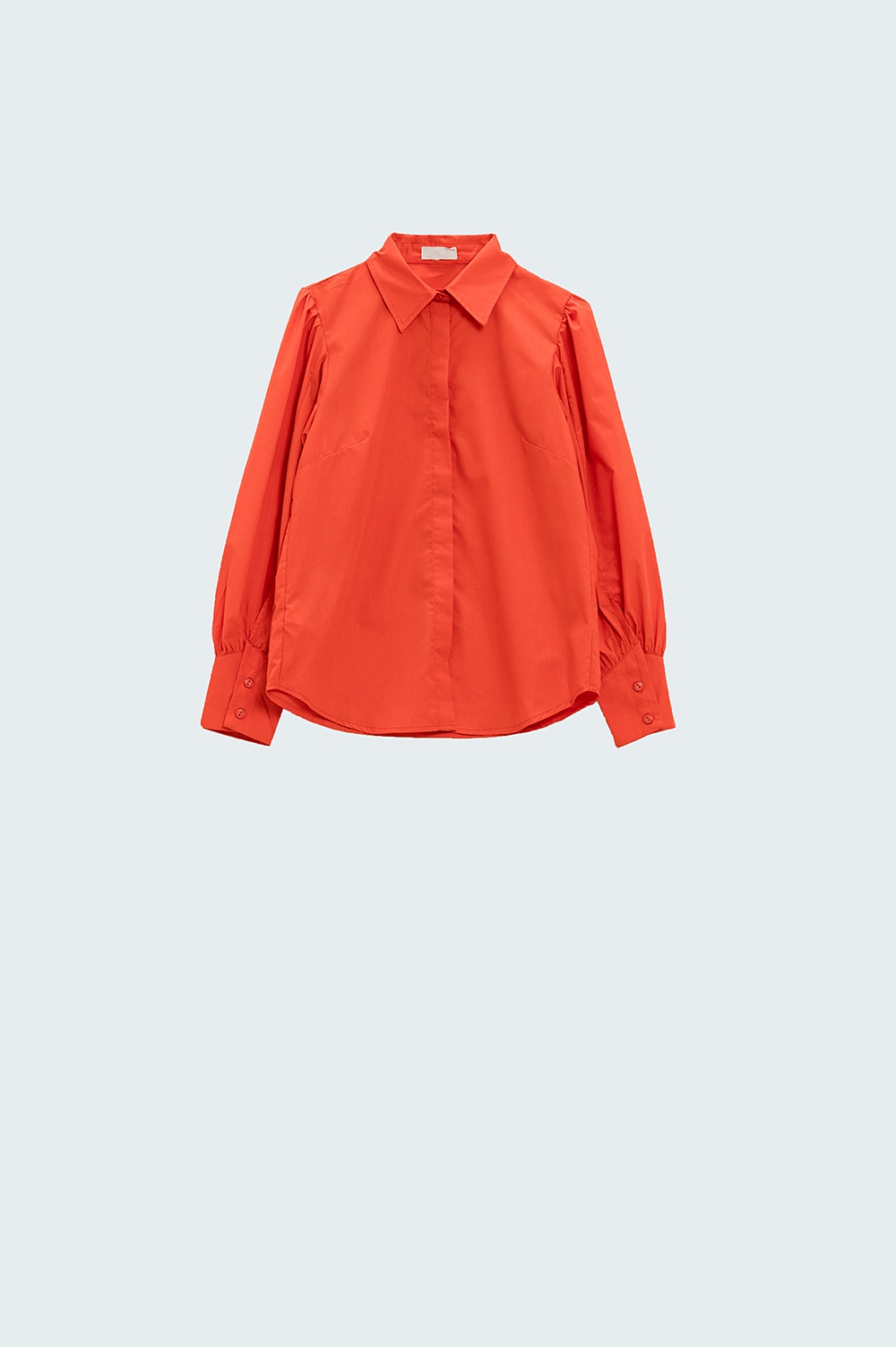 Camisa b&aacute;sica de popel&iacute;n naranja con mangas largas globo
