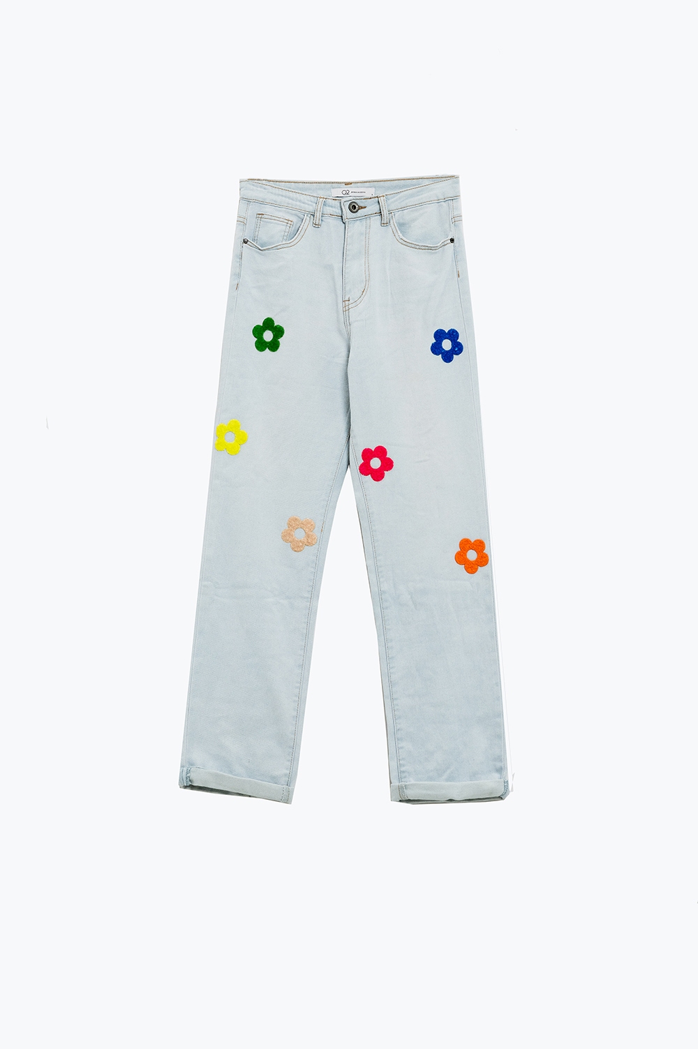 Vaqueros relajados blanqueados con diseño floral multicolor Vaqueros relajados blanqueados con diseño floral multicolor