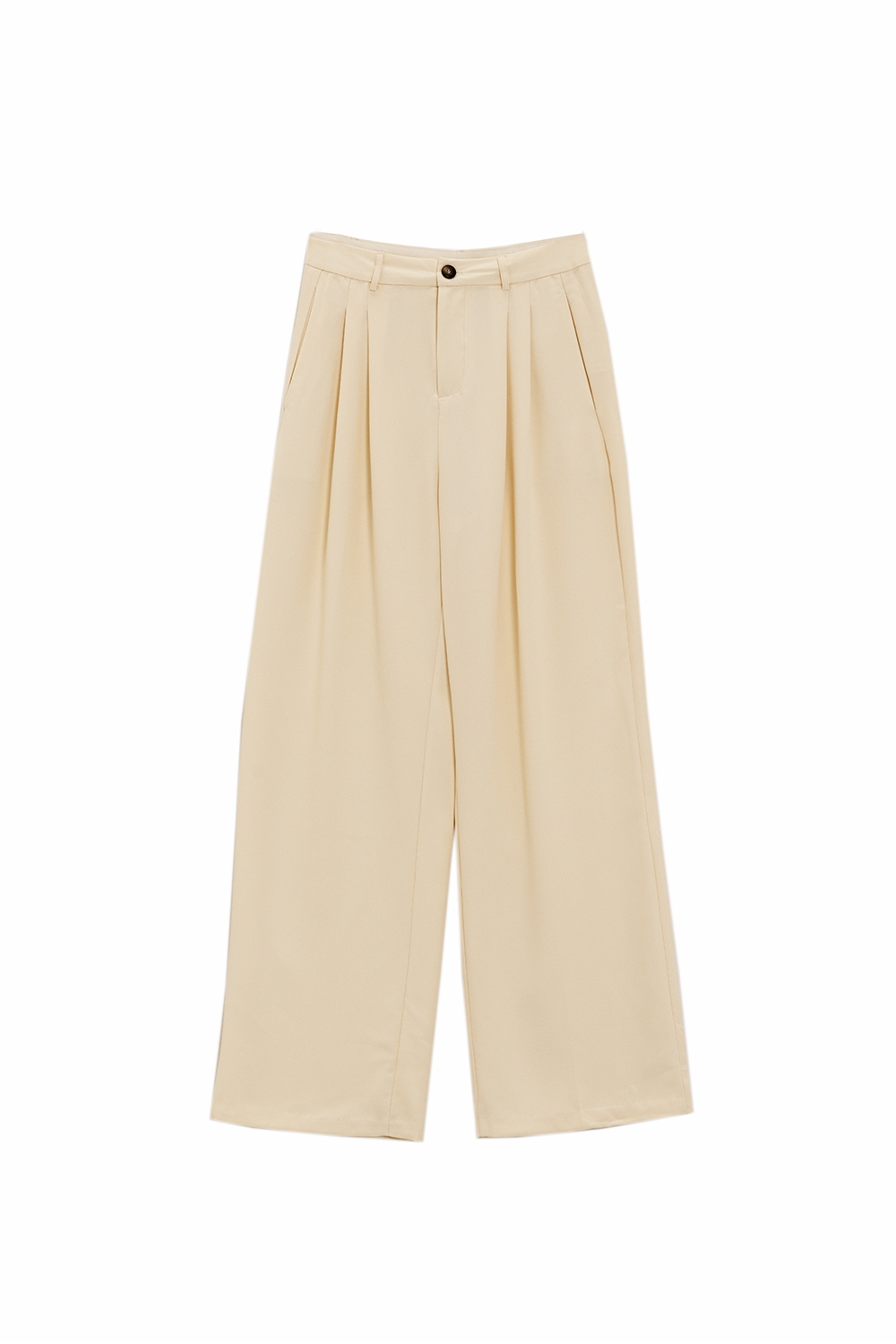 Pantalón recto con bolsillos laterales y pinzas en color crema Pantalón recto con bolsillos laterales y pinzas en color crema