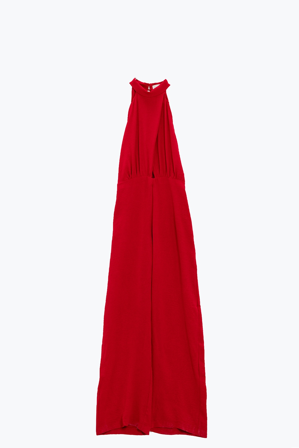 Mono rojo con escote halter cruzado