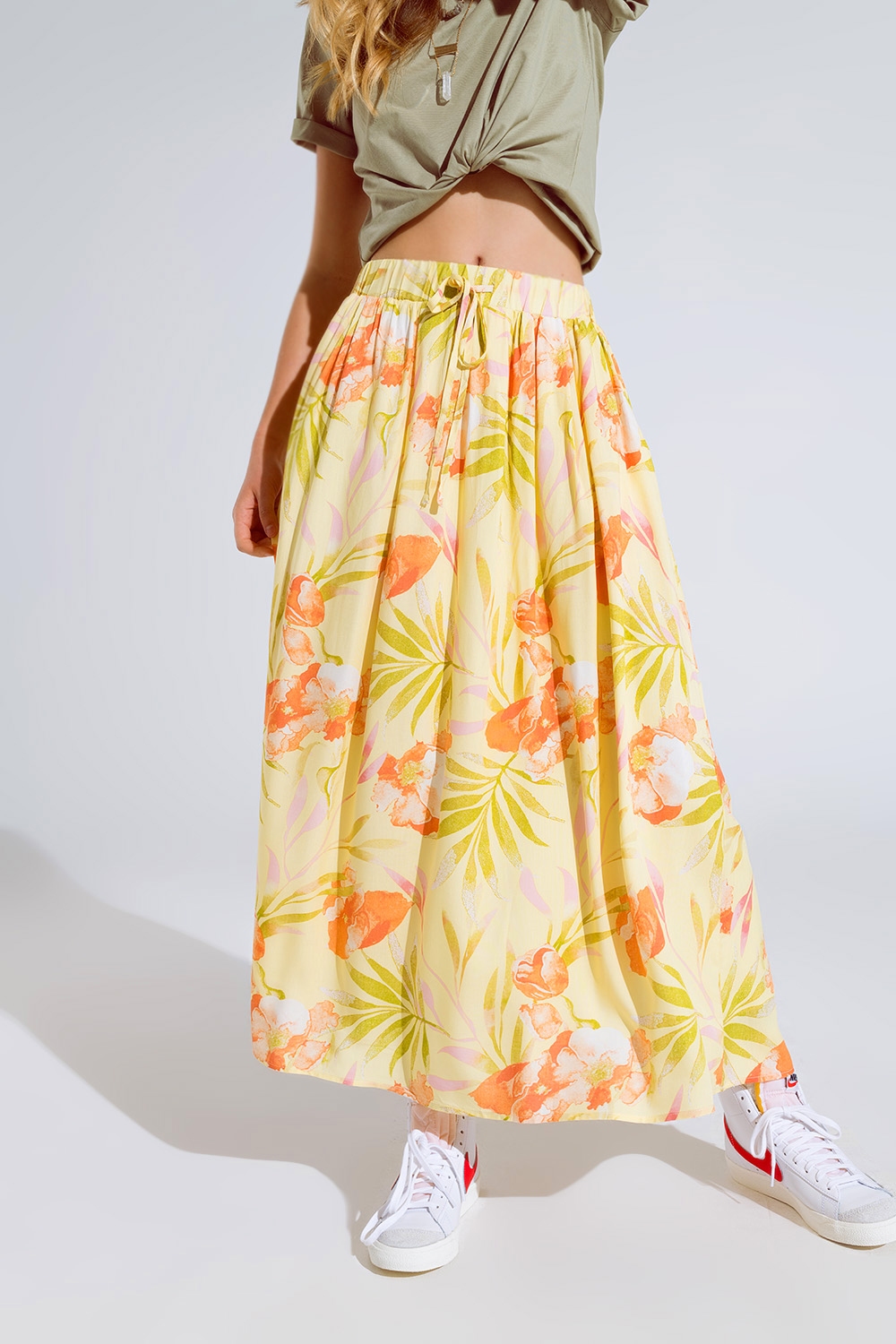 maxi falda amarilla con estampado tropical maxi falda amarilla con estampado tropical