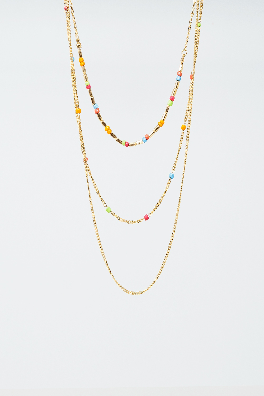 Collar 3 en 1 con cuentas arco iris y fina cadena dorada Collar 3 en 1 con cuentas arco iris y fina cadena dorada