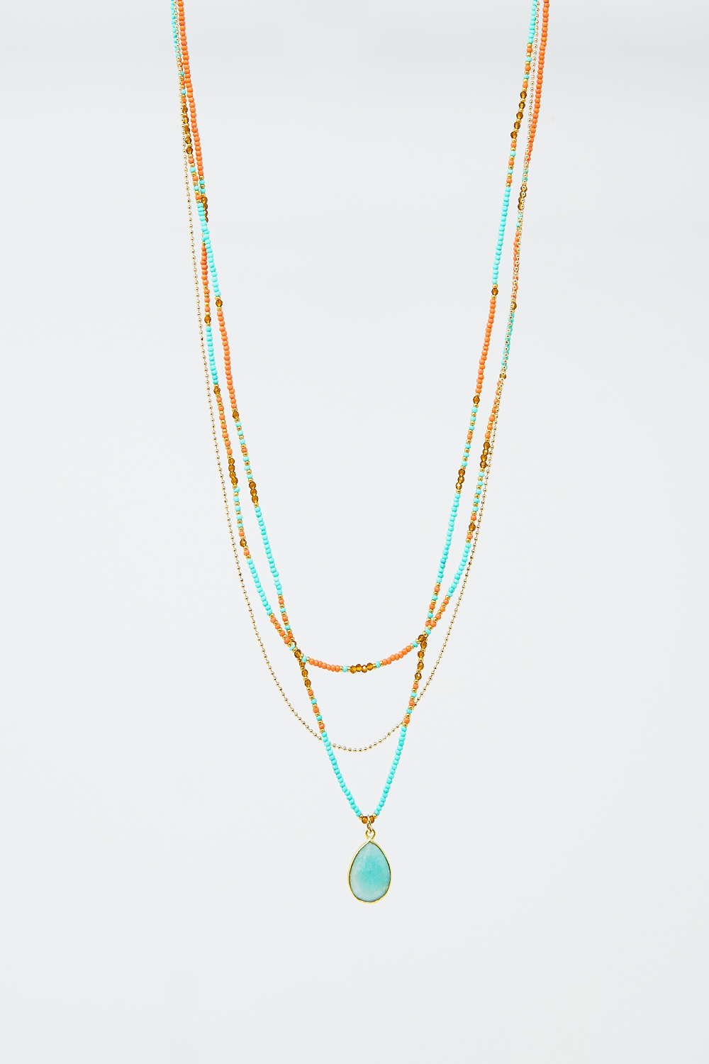 Collar 3 en 1 con cuentas naranjas y azules