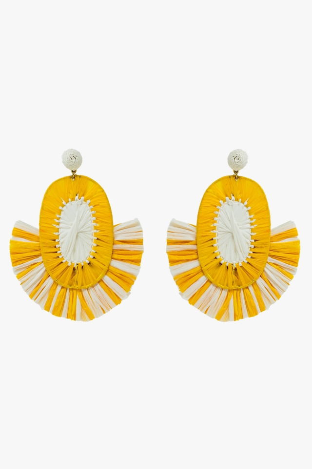 Maxi Pendientes de rafia con borlas amarillas y blancas