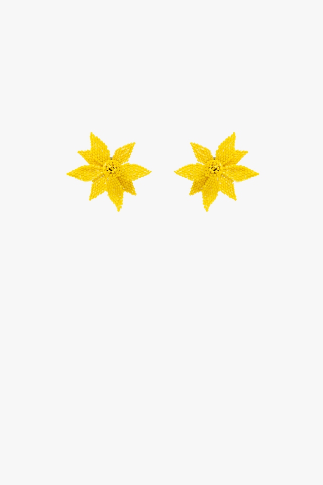 Pendientes Bordados Flor En Amarillo