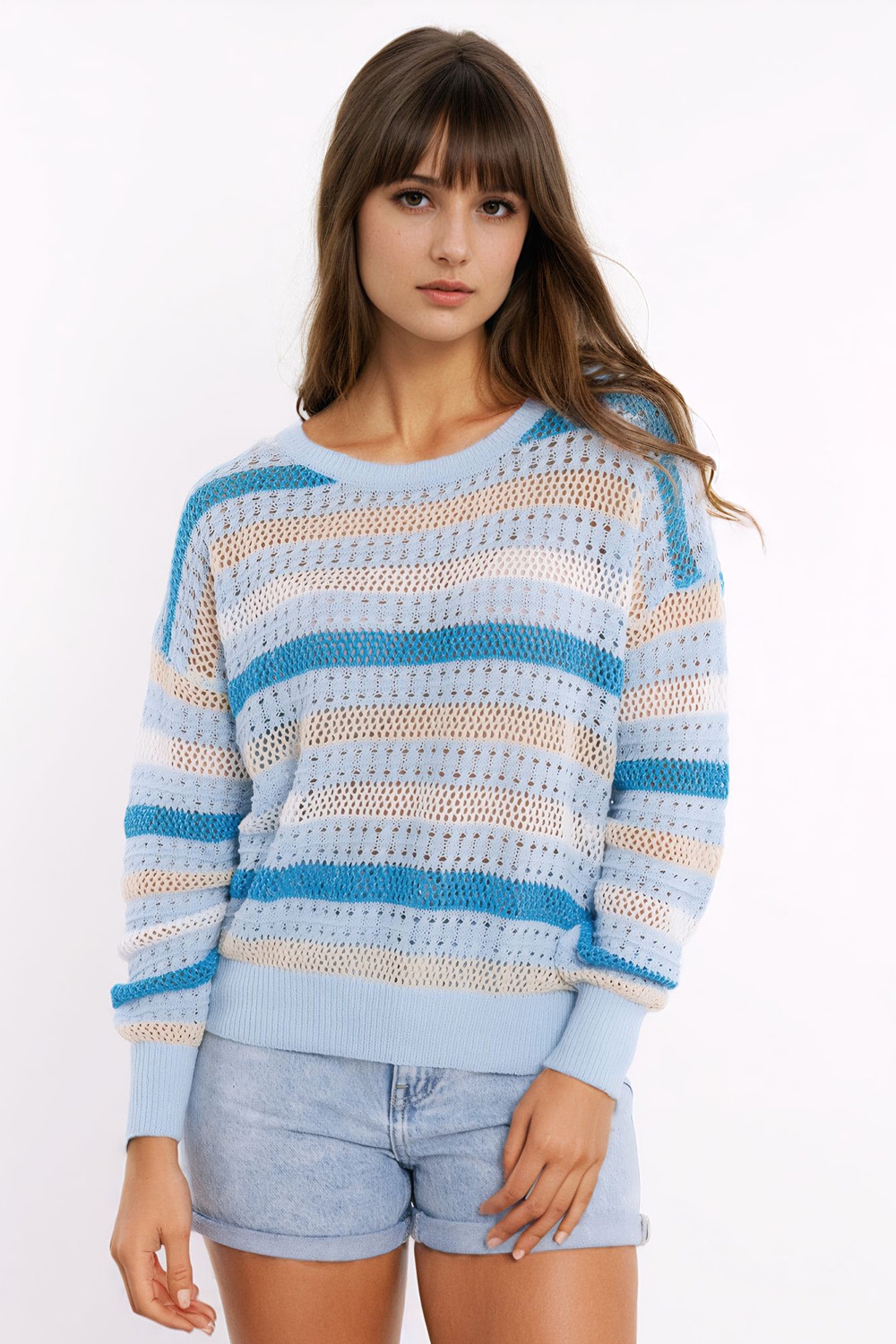 Jersey de punto azul con rayas azules y blancas