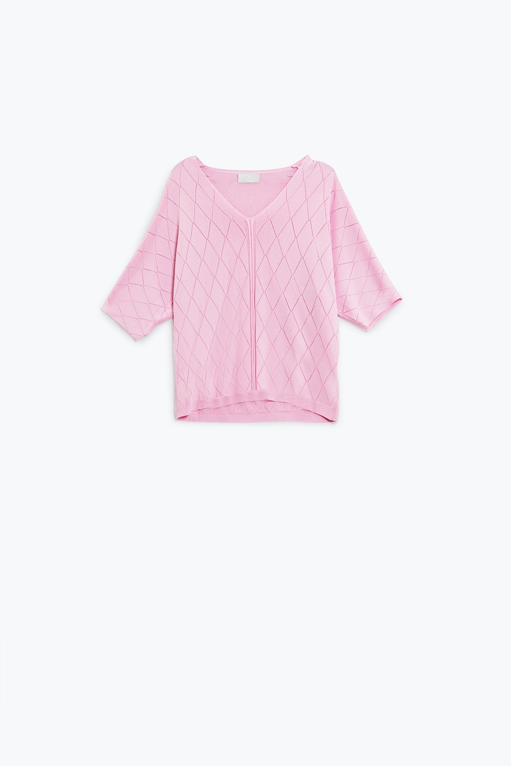 Jersey rosa claro de manga corta con estampado de rombos