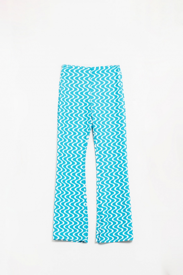 Pantalones de campana azules con estampado estilo a&ntilde;os 70 de tiro alto
