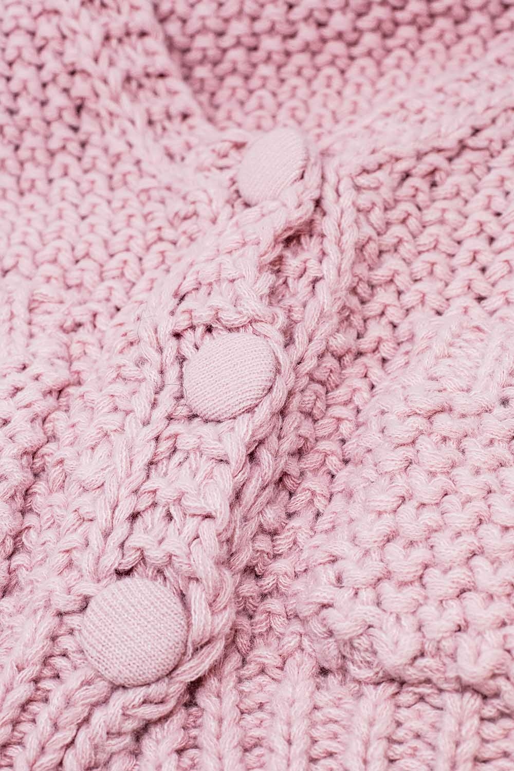 Chaqueta oversize de punto grueso rosa con bolsillos Chaqueta oversize de punto grueso rosa con bolsillos