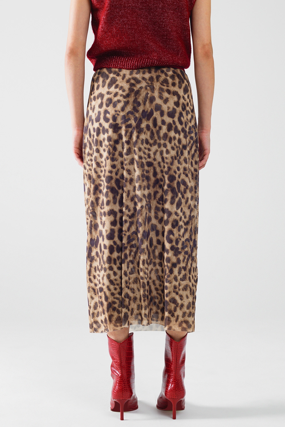 falda larga bodycon midi de leopardo transparente falda larga bodycon midi de leopardo transparente