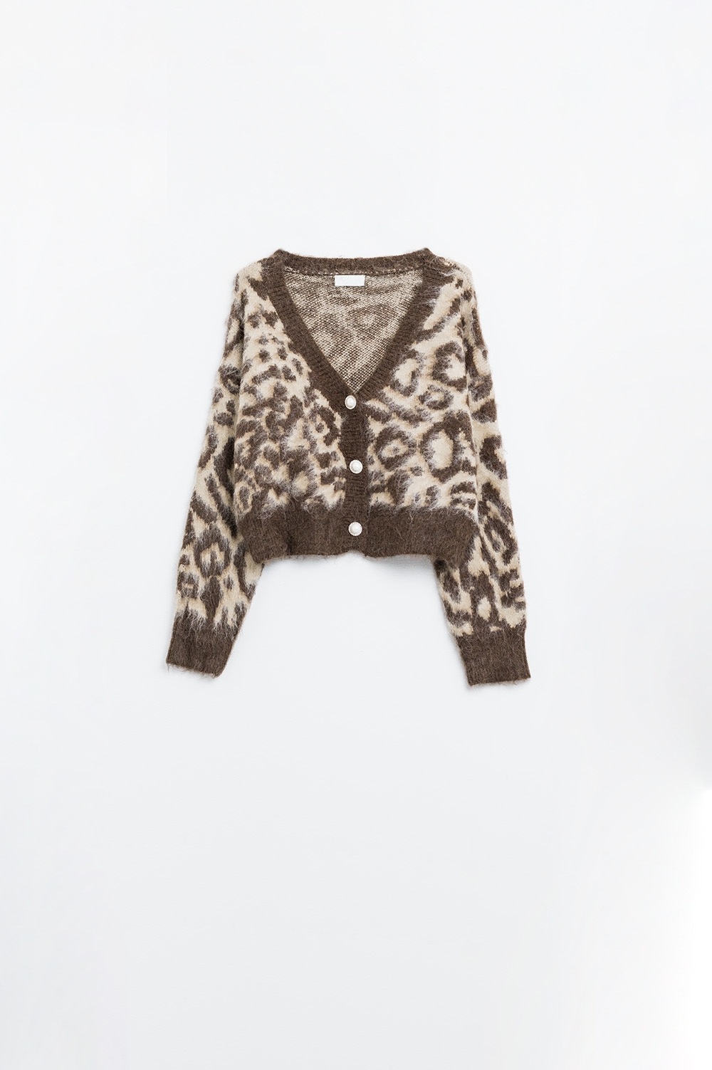 c&aacute;rdigan con estampado de leopardo y lana en beige